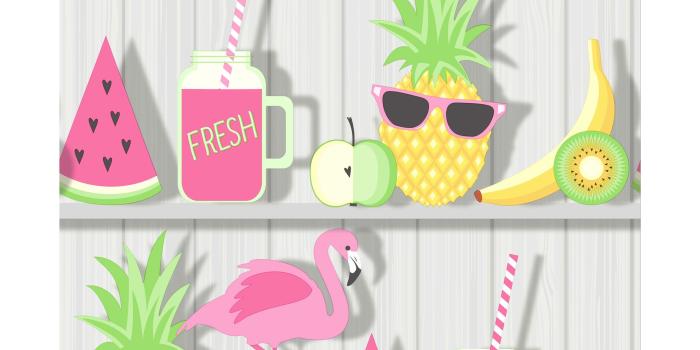 2500x2500 Details about Tropical Fruit Shelves Wallpaper Flamingo Watermelon  Cocktails Wooden x 3 Rolls