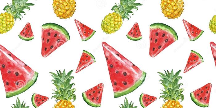 1600x1689 Watercolor pineaple and sliced watermelon seamless pattern. Summer