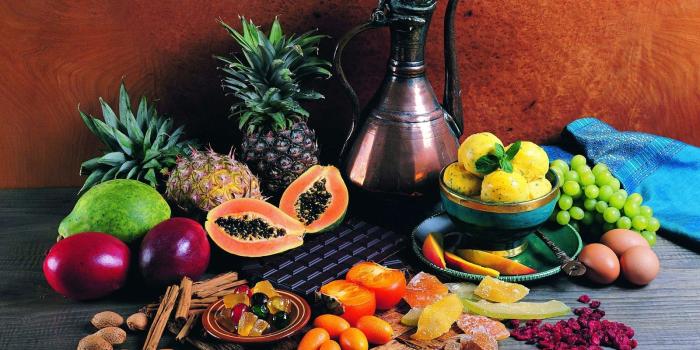 1600x1200 Assorted tropical fruits and gray steel pitcher HD wallpaper