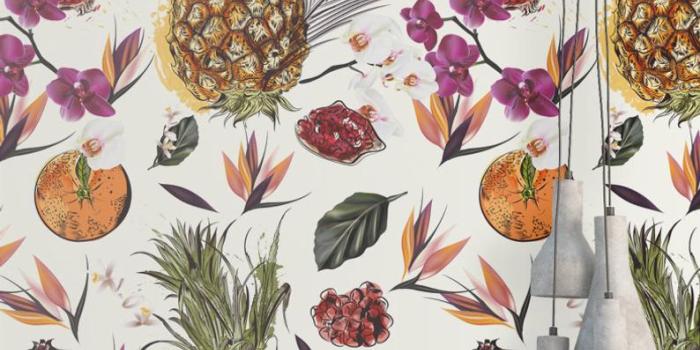 794x1009 Pineapple and Fruits Wallpaper - Removable Wallpaper - Palm and Leaves  Wallpaper - Floral Print - Tropical Peel and Stick Wallpaper