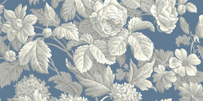 1000x1000 Blue Book Antique Floral Wallpaper KC1845-Wedgwood Blue, Gray and White
