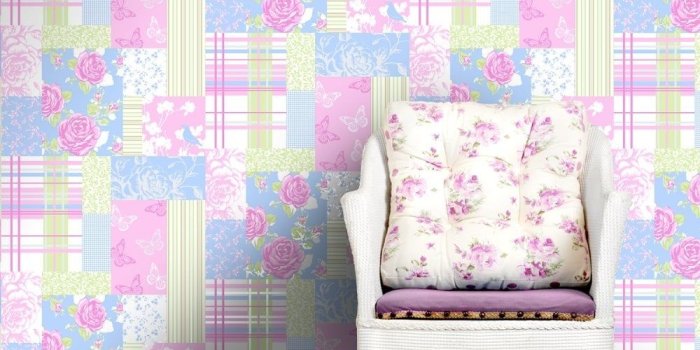 1000x1000 Coloroll Pollyanna Patchwork Floral Wallpaper Green Blue Pink