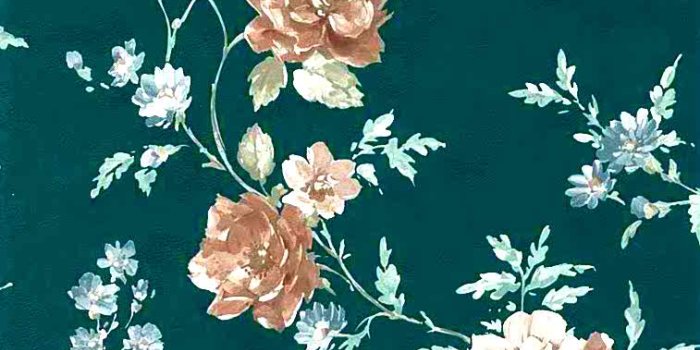 757x1181 Green Satin Roses Vintage Wallpaper Blue Brown Textured 30226