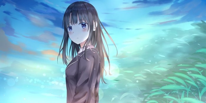 2560x1440 Download 2560x1440 Wallpaper Outdoor, Shy, Sad, Anime Girl, Cute