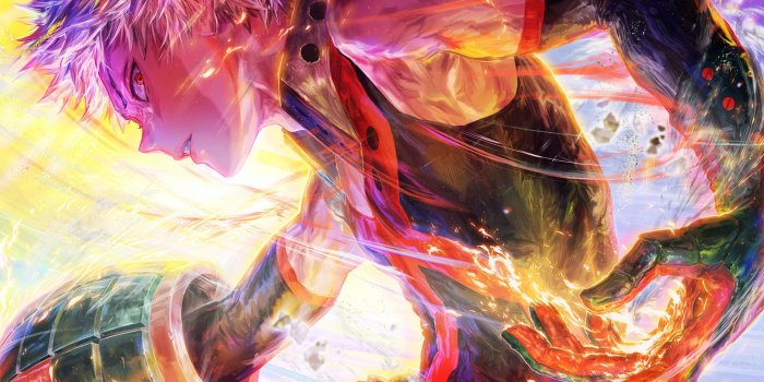 1920x1080 HD wallpaper: boku no hero academia, katsuki bakugou, painting, fire