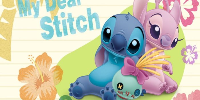 1024x768 Cute stitch and angel wallpaper