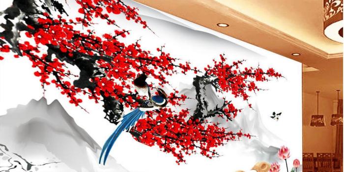1129x880 modern wallpaper for living room Chinese style plum blossom ink painting  wall modern wallpaper for living room