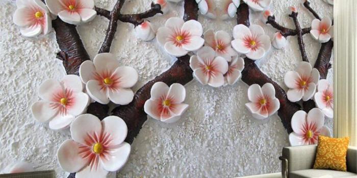 1000x800 US $9.3 38% OFF|Beibehang 3D Wallpaper Relief 3D Plum Blossom TV Background  Wall Living Room Bedroom wallpaper for walls 3 d papel de parede-in