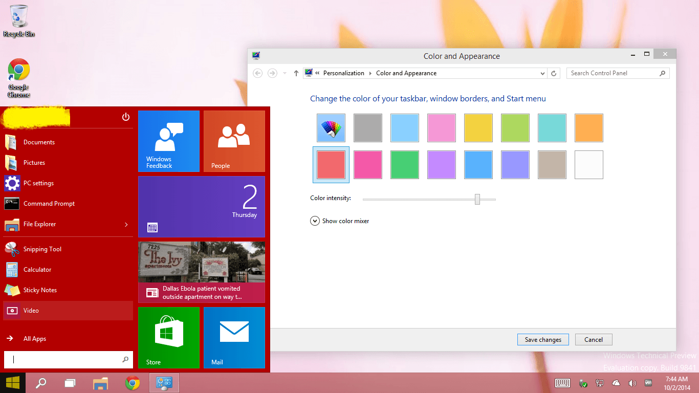 1366x768 Modern UI color is synced to desktop color, and changes with