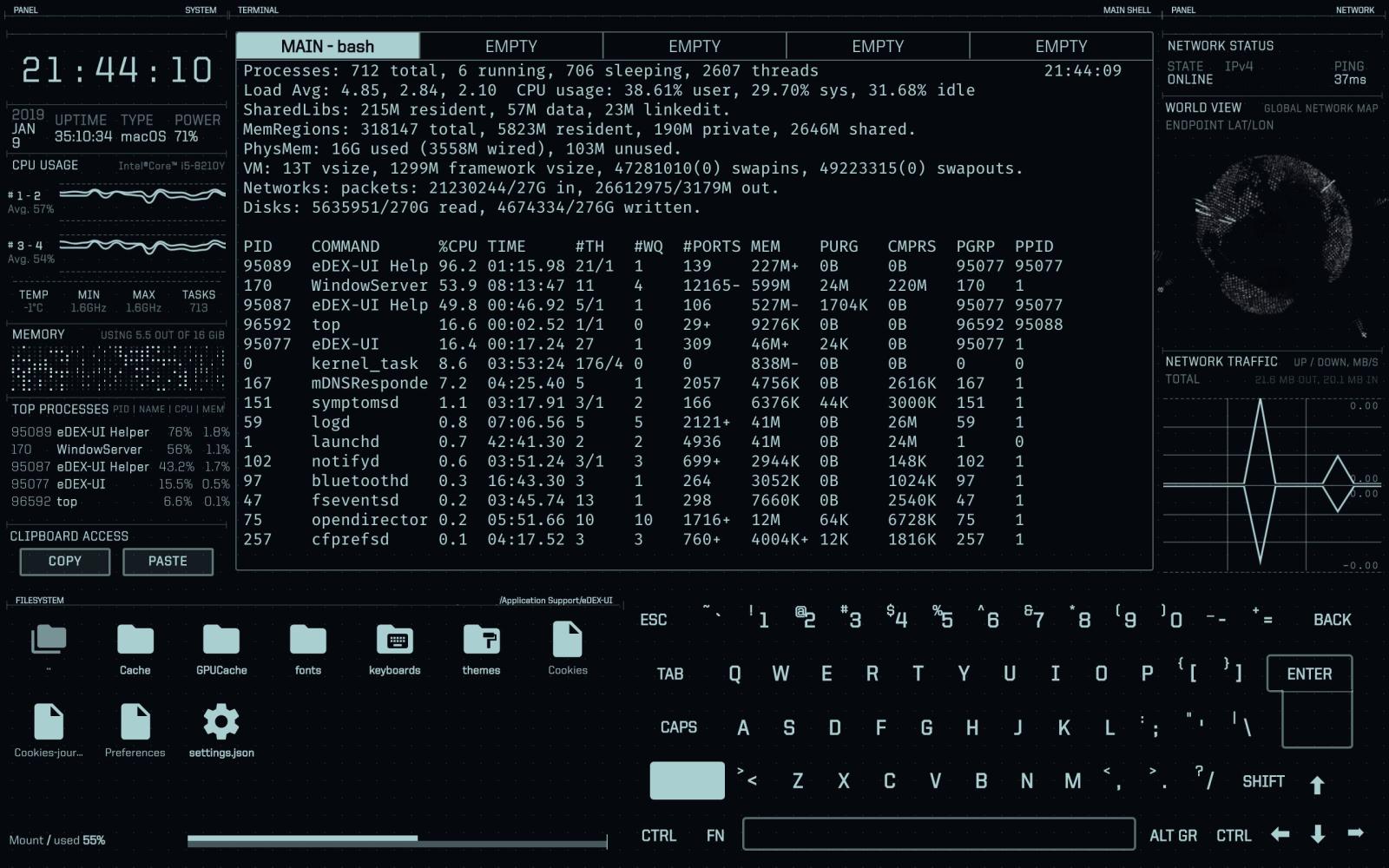 2560x1600 Pretend to be a Movie Hacker with eDEX-UI Terminal Emulator