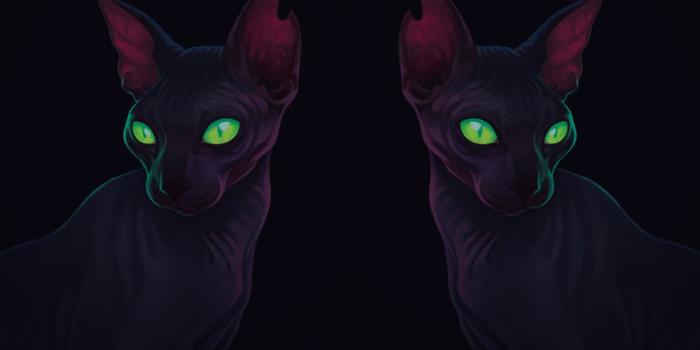 2000x1333 Two green eyed black cats illustration, artwork, green eyes, dark