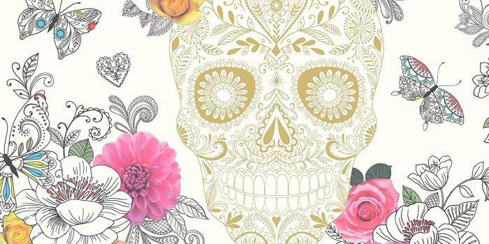 1500x1500 Rasch Portfolio Sugar Skulls Wallpaper Cream/Gold (278026-BUR