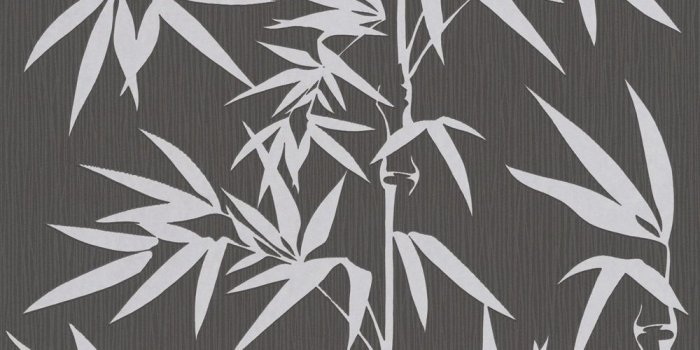 1000x800 Black Wallpaper With Metallic SIlver Bamboo Leaf Tree Pattern