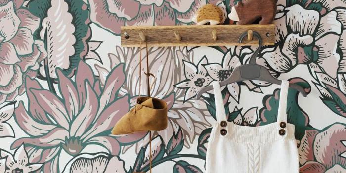 900x900 Boho floral nursery removable wallpaper