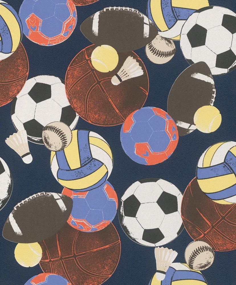 828x1000 Raining Sports Balls on Navy Blue Wallpaper | Non-Woven | Kids & Teens 2 |  Rasch