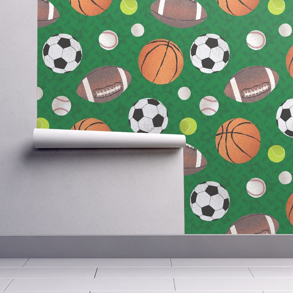 1024x1024 Sport Balls Hall of Fame Green wallpaper - wickedrefined - Spoonflower