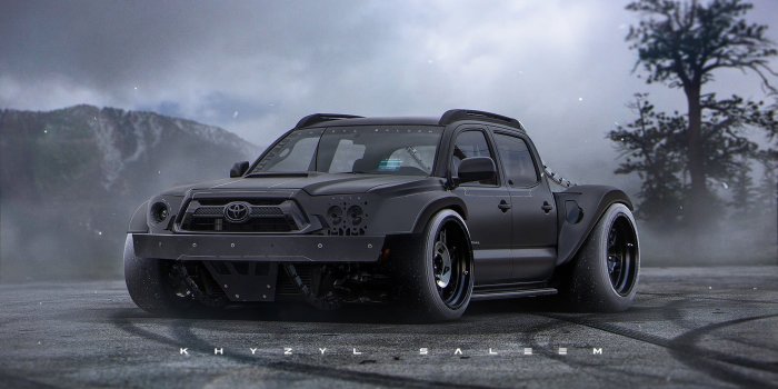 1920x1050 Black Toyota Tacoma crew cab pickup truck, artwork, car, Khyzyl