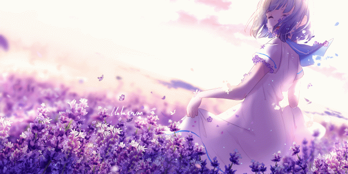 3507x2080 Wallpaper Anime girl, Lavender flowers, Purple, Spring, 4K, Anime