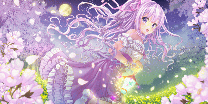 1920x1080 Download 1920x1080 Anime Girl, Purple Hair, Moon, Petals, Blossom