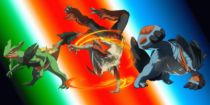 1366x768 1366x768 Hoenn Mega-Starters Wallpaper (Original Art by Silverbirch