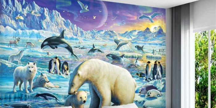 1000x800 Custom wallpaper murals Ice-cold Killer Whale Penguin Polar Bear Animal  Childrens Room Oil Painting 3d wallpaper photo beibehang