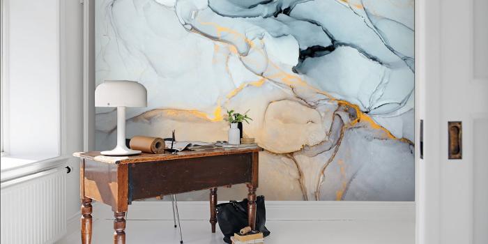 3000x1999 3D Watercolor, Cold-tones, Gold foil Wallpaper, Removable Self Adhesive  Wallpaper, Wall Mural,Vintage art,Peel and Stick