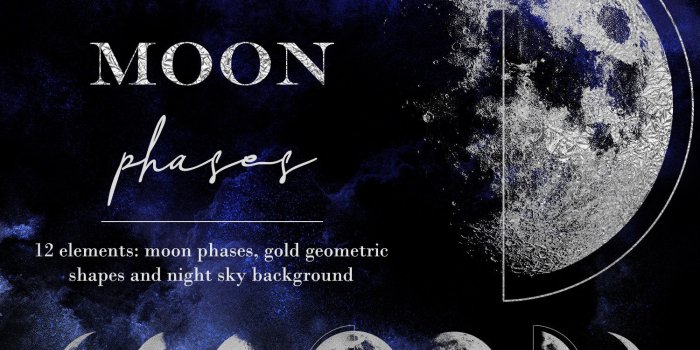 1500x1176 Silver moon phases clipart, Geometric shapes, Moon phase, Blue background,  Night sky, Cosmic clipart, Blue wallpaper, Moon clipart, PNG