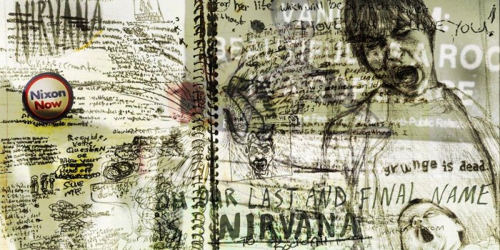1200x674 Made a collage wallpaper from Kurt's journals and other sources