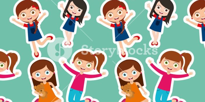 1000x1000 kids gil female happy cartoon wallpaper vector illustration Royalty