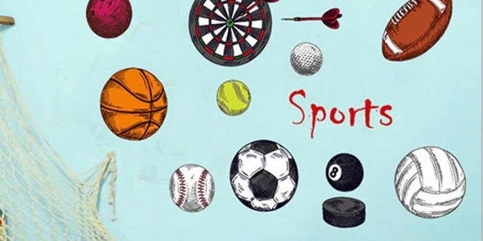 1000x1000 US $5.04 |Cartoon basketball football sport sticker bedroom living room  background decoration removable stickers wallpaper 1pcs-in Wall Stickers  from