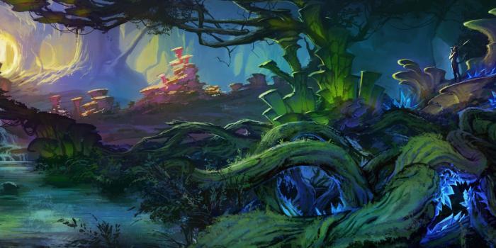 2880x1800 art, Landscape, Fantasy, World, Bush, Plants, Trees, Roots, Creek