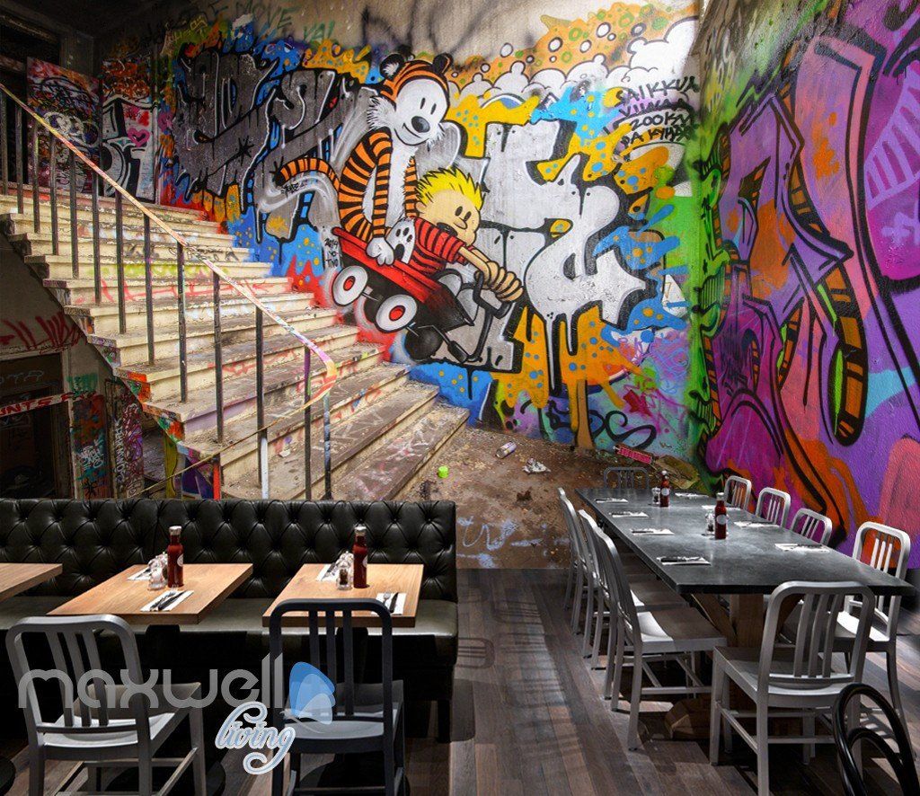 1024x886 3D Graffiti Stairs Tiger Letters Wall Murals Wallpaper Art Decals Prints  Decor IDCWP-TY-000153