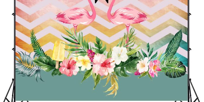 1001x999 AOFOTO 10x7ft Tropical Flamingo Background Hawaii Large Tree Leaves Flowers  Summer Fiesta Party Backdrop Kids Adutls Happy Birthday Decoration