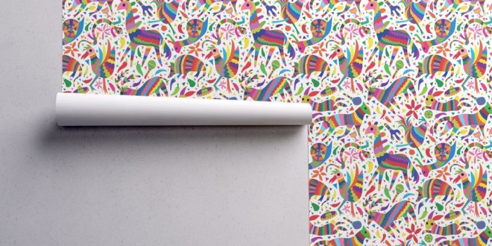 1024x1024 Removable Water-Activated Wallpaper Animal Pinata Otomi Fiesta Party Mexican