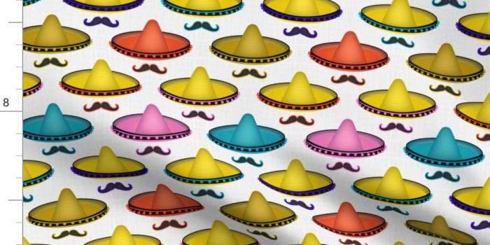 1058x914 Details about Sombrero Mustache Rainbow Fiesta Party Mexican Fabric Printed  by Spoonflower BTY
