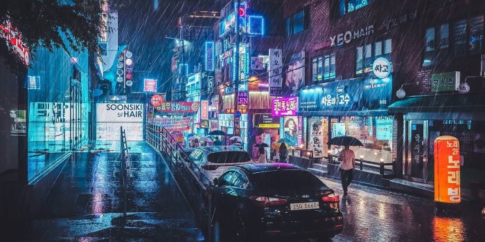 1920x1080 Black car, street, neon, rain, reflection HD wallpaper | Wallpaper Flare