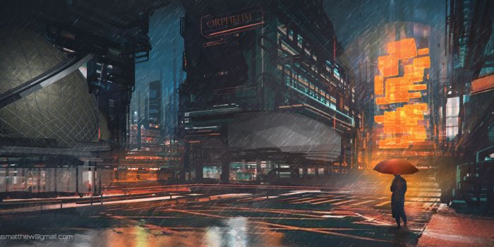 4000x1720 Rainy Night Man With Umbrella Scifi Drawings Digital Art, HD Artist
