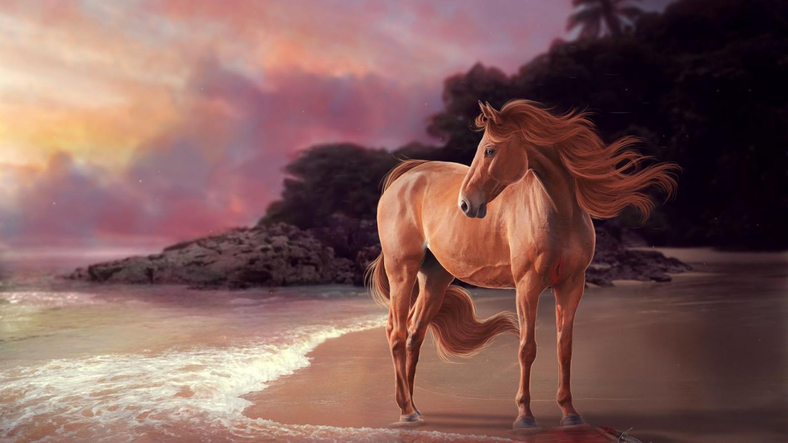 1920x1080 Download 1920x1080 Wallpaper Horse On Beach Artwork Fantasy, Full Hd