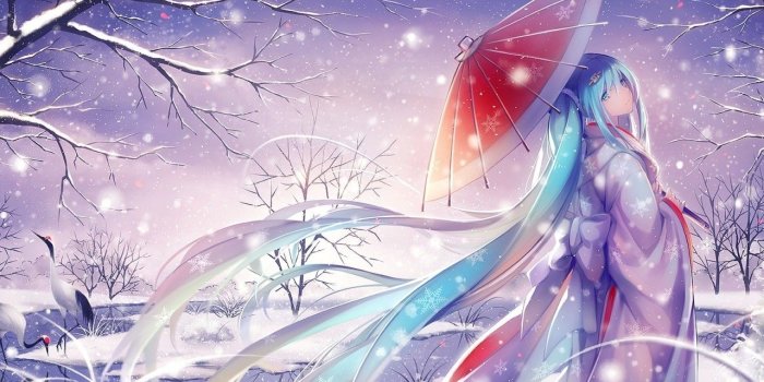 1280x800 Download 1280x800 Hatsune Miku, Traditional Clothes, Umbrella, Snow