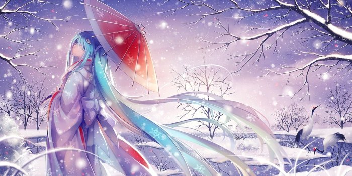 1920x1076 2874712 vocaloid hatsune miku snow traditional clothing umbrella