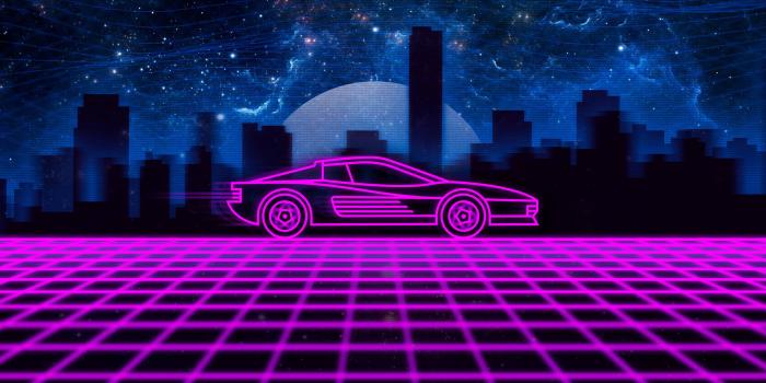 3840x2160 Pink car illustration, synthwave, neon, Retrowave, Ferrari