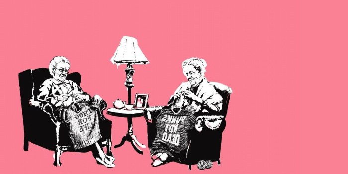 1366x714 Banksy Artwork Old People Wallpapers HD / Desktop and Mobile Backgrounds