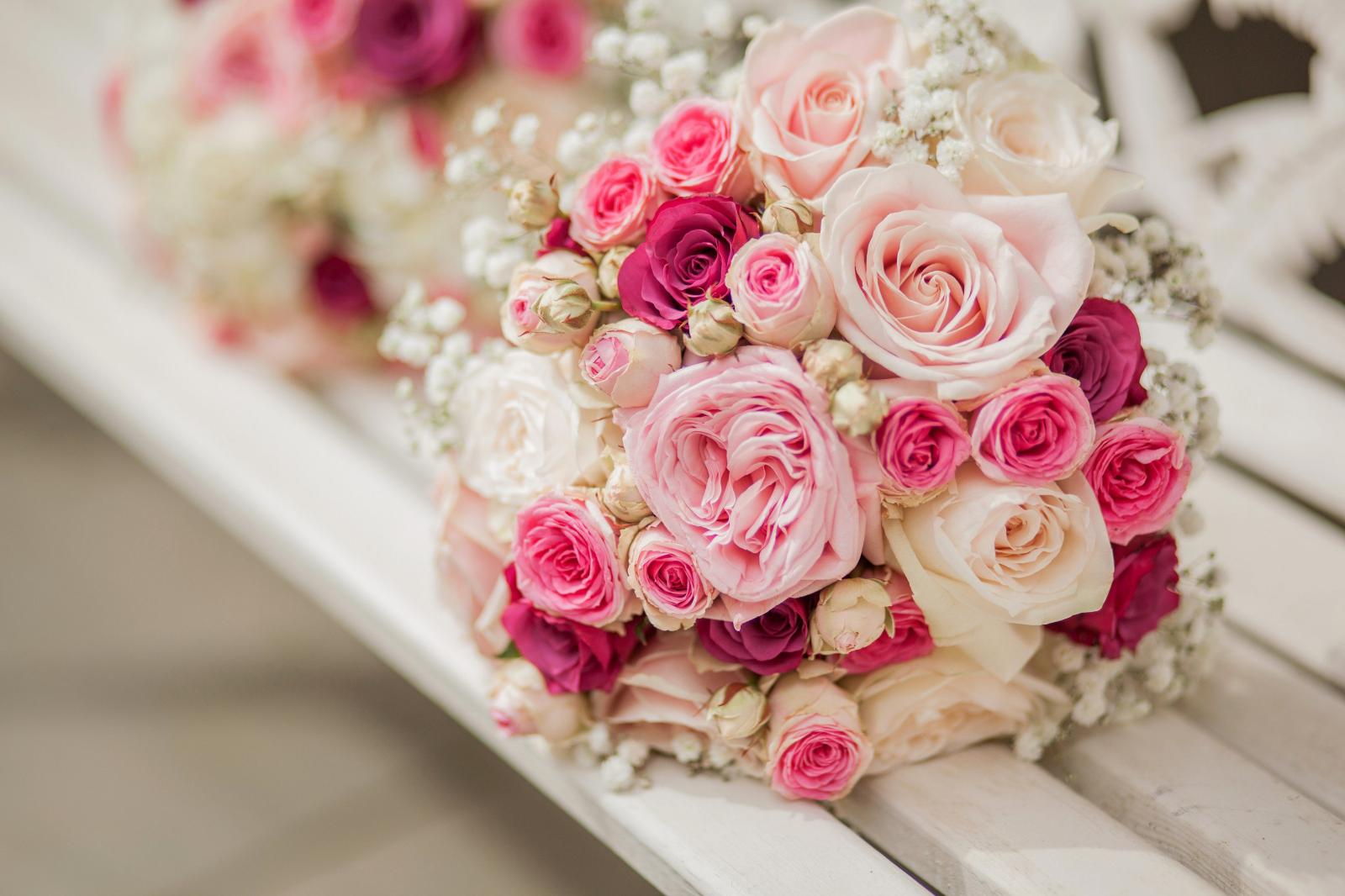 7000x4666 Wallpaper Wedding Bouquet, Pink roses, Baby pink, HD, 5K, Flowers, #3500