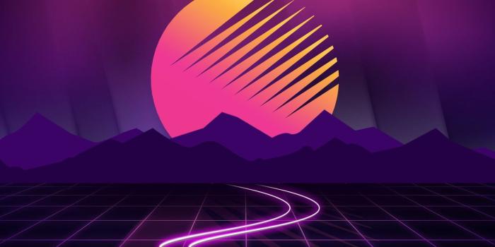 1332x850 Wallpaper The sun, Mountains, Music, Star, Background, Art, 80s