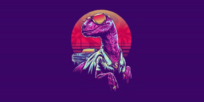 1332x850 Wallpaper Minimalism, Glasses, Dinosaur, Art, Neon, Velociraptor