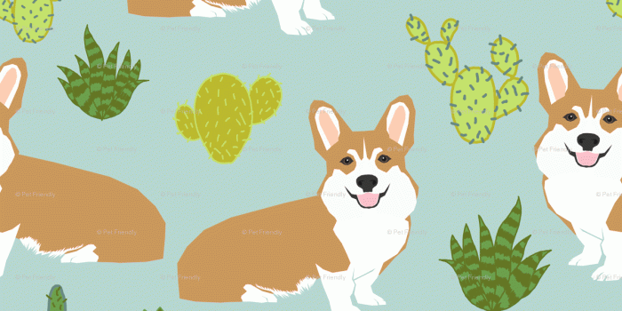 1200x1200 corgi cactus cute dogs dog sweet pet dogs mint fabric wallpaper