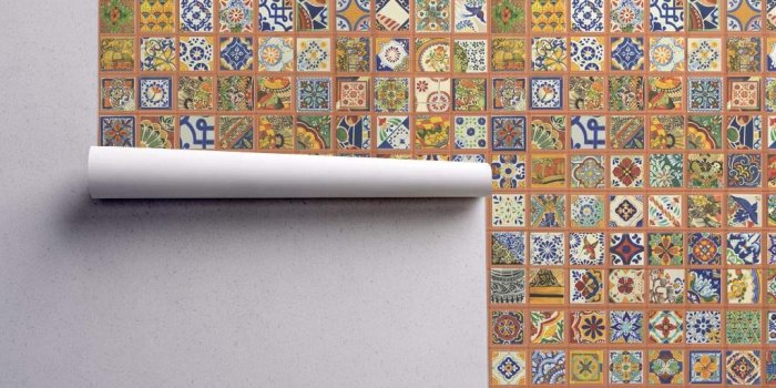 1024x1024 Talavera Tile Mexican Wallpaper Roll - Pottery Red Clay Mortar Latin