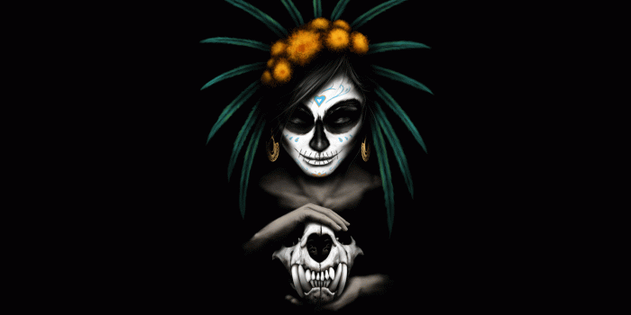 1600x900 Wallpaper Mexican, Catrina, Black, Dark background, Minimal, 4K