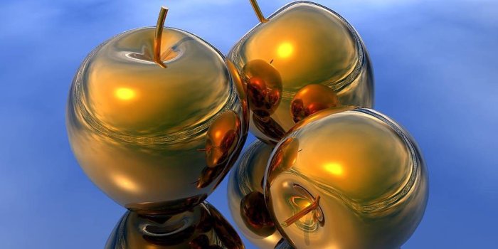 1024x768 Desktop Wallpapers » 3D Backgrounds » Golden Apples » www
