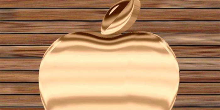 720x1280 Gold Apple wallpaper with a wooden background. #apple #iphone #gold